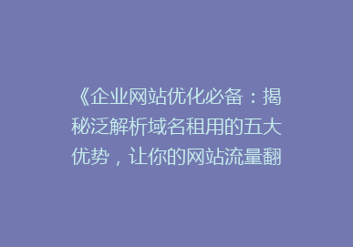 《企业网站优化必备：揭秘泛解析域名租用的五大优势，让你的网站流量翻倍！》