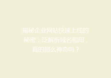 揭秘企业网站快速上线的秘密：泛解析域名租用，真的那么神奇吗？