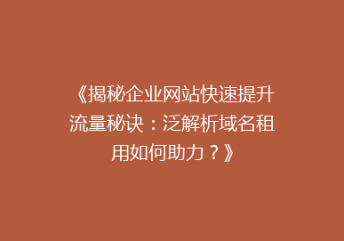 《揭秘企业网站快速提升流量秘诀：泛解析域名租用如何助力？》