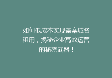 如何低成本实现备案域名租用，揭秘企业高效运营的秘密武器！