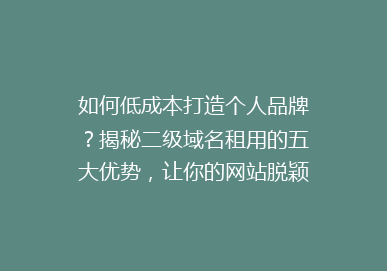 如何低成本打造个人品牌？揭秘二级域名租用的五大优势，让你的网站脱颖而出！
