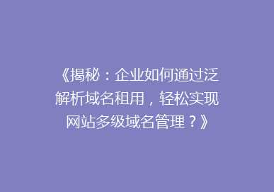 《揭秘：企业如何通过泛解析域名租用，轻松实现网站多级域名管理？》