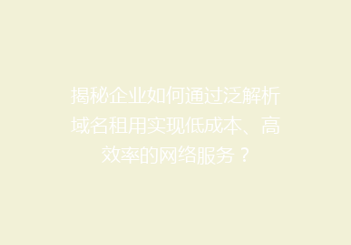 揭秘企业如何通过泛解析域名租用实现低成本、高效率的网络服务？