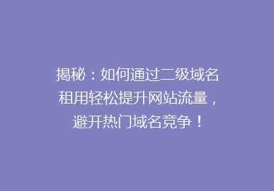 揭秘：如何通过二级域名租用轻松提升网站流量，避开热门域名竞争！