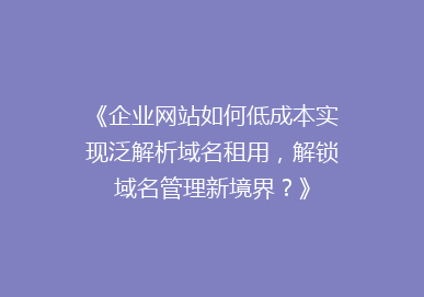 《企业网站如何低成本实现泛解析域名租用，解锁域名管理新境界？》