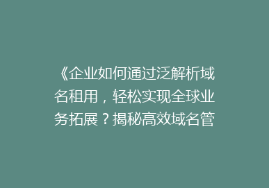 《企业如何通过泛解析域名租用，轻松实现全球业务拓展？揭秘高效域名管理之道》