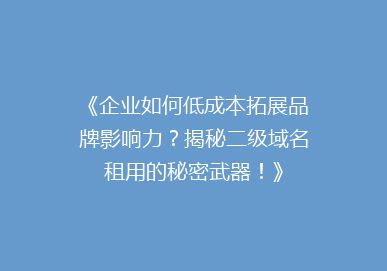 《企业如何低成本拓展品牌影响力？揭秘二级域名租用的秘密武器！》