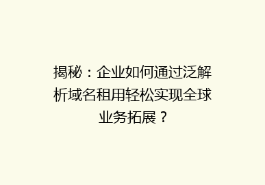揭秘：企业如何通过泛解析域名租用轻松实现全球业务拓展？