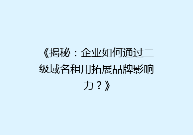 《揭秘：企业如何通过二级域名租用拓展品牌影响力？》
