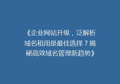 《企业网站升级，泛解析域名租用是最佳选择？揭秘高效域名管理新趋势》