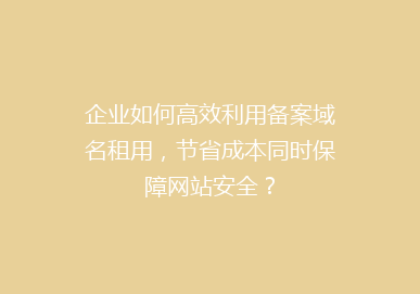 企业如何高效利用备案域名租用，节省成本同时保障网站安全？