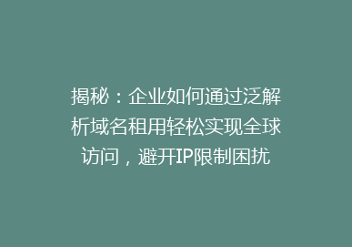 揭秘：企业如何通过泛解析域名租用轻松实现全球访问，避开IP限制困扰！