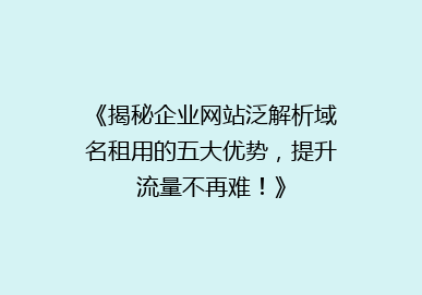 《揭秘企业网站泛解析域名租用的五大优势，提升流量不再难！》