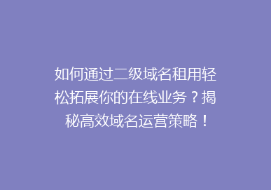 如何通过二级域名租用轻松拓展你的在线业务？揭秘高效域名运营策略！