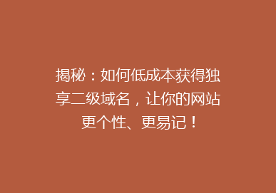 揭秘：如何低成本获得独享二级域名，让你的网站更个性、更易记！