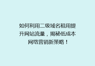 如何利用二级域名租用提升网站流量，揭秘低成本网络营销新策略！