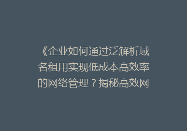 《企业如何通过泛解析域名租用实现低成本高效率的网络管理？揭秘高效网络运营的秘密》
