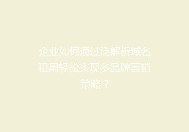 企业如何通过泛解析域名租用轻松实现多品牌营销策略？