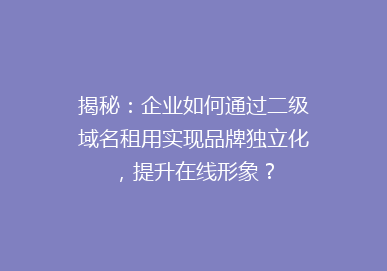 揭秘：企业如何通过二级域名租用实现品牌独立化，提升在线形象？