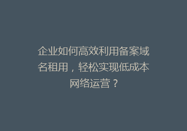 企业如何高效利用备案域名租用，轻松实现低成本网络运营？