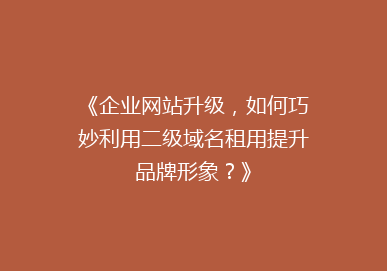 《企业网站升级，如何巧妙利用二级域名租用提升品牌形象？》