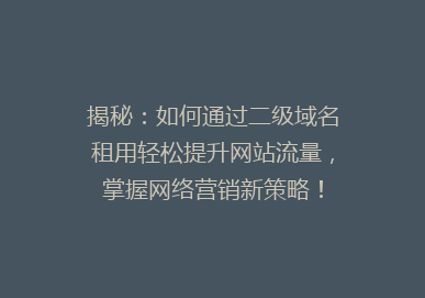 揭秘：如何通过二级域名租用轻松提升网站流量，掌握网络营销新策略！