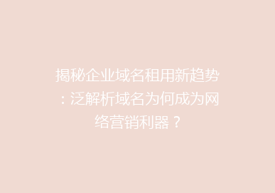 揭秘企业域名租用新趋势：泛解析域名为何成为网络营销利器？