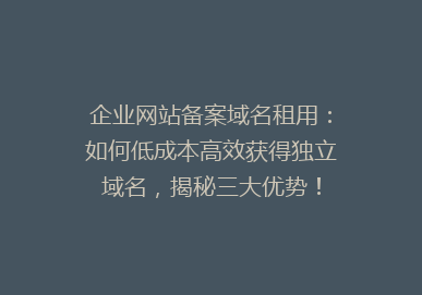 企业网站备案域名租用：如何低成本高效获得独立域名，揭秘三大优势！