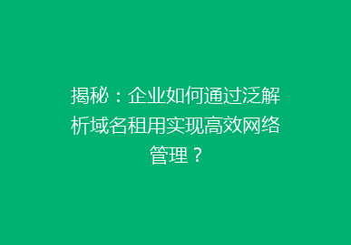 揭秘：企业如何通过泛解析域名租用实现高效网络管理？