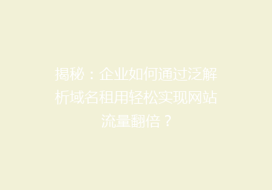 揭秘：企业如何通过泛解析域名租用轻松实现网站流量翻倍？