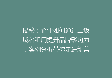揭秘：企业如何通过二级域名租用提升品牌影响力，案例分析带你走进新营销时代！