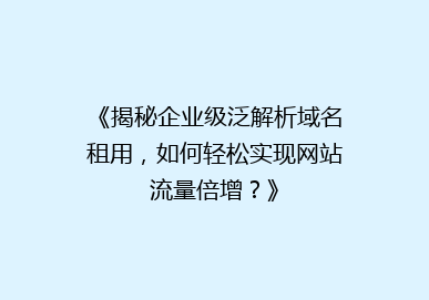 《揭秘企业级泛解析域名租用，如何轻松实现网站流量倍增？》