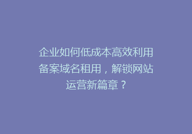 企业如何低成本高效利用备案域名租用，解锁网站运营新篇章？