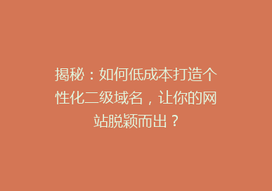 揭秘：如何低成本打造个性化二级域名，让你的网站脱颖而出？