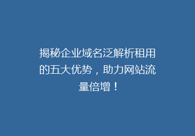 揭秘企业域名泛解析租用的五大优势，助力网站流量倍增！