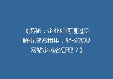 《揭秘：企业如何通过泛解析域名租用，轻松实现网站多域名管理？》