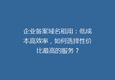 企业备案域名租用：低成本高效率，如何选择性价比最高的服务？
