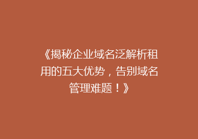 《揭秘企业域名泛解析租用的五大优势，告别域名管理难题！》