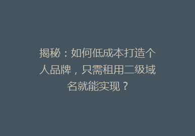 揭秘：如何低成本打造个人品牌，只需租用二级域名就能实现？