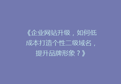 《企业网站升级，如何低成本打造个性二级域名，提升品牌形象？》