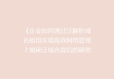 《企业如何通过泛解析域名租用实现高效网络管理？揭秘泛域名背后的秘密》