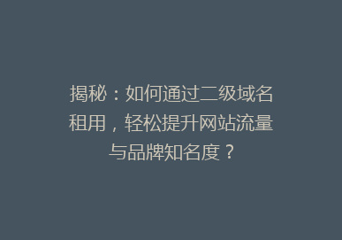 揭秘：如何通过二级域名租用，轻松提升网站流量与品牌知名度？