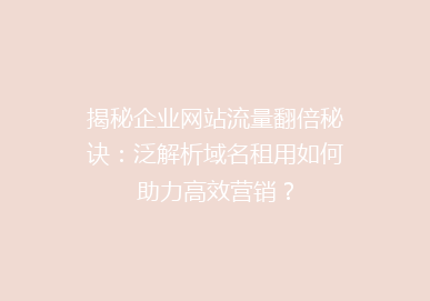揭秘企业网站流量翻倍秘诀：泛解析域名租用如何助力高效营销？