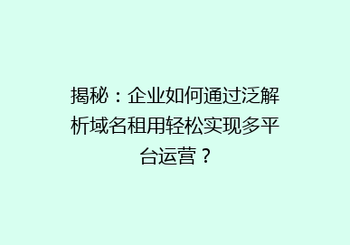 揭秘：企业如何通过泛解析域名租用轻松实现多平台运营？