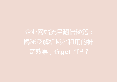 企业网站流量翻倍秘籍：揭秘泛解析域名租用的神奇效果，你get了吗？