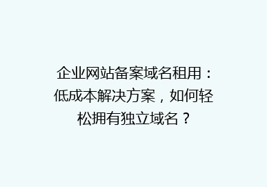 企业网站备案域名租用：低成本解决方案，如何轻松拥有独立域名？