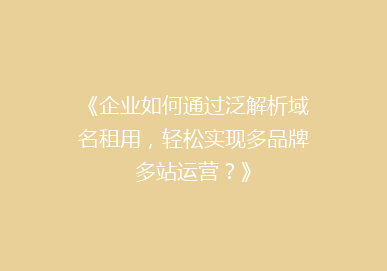 《企业如何通过泛解析域名租用，轻松实现多品牌多站运营？》