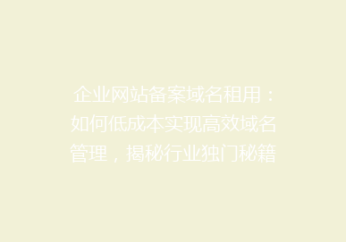企业网站备案域名租用：如何低成本实现高效域名管理，揭秘行业独门秘籍！