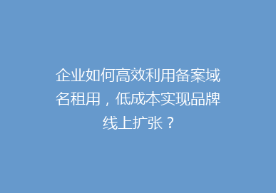 企业如何高效利用备案域名租用，低成本实现品牌线上扩张？