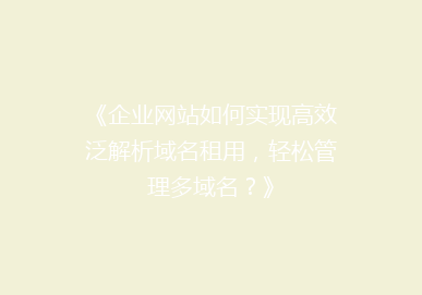 《企业网站如何实现高效泛解析域名租用，轻松管理多域名？》